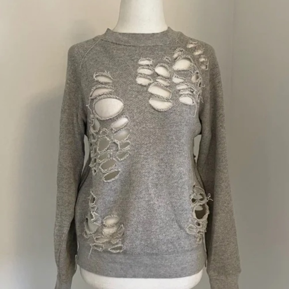 R13 grey sweatshirt distressed with zipper details - Picture 4 of 7